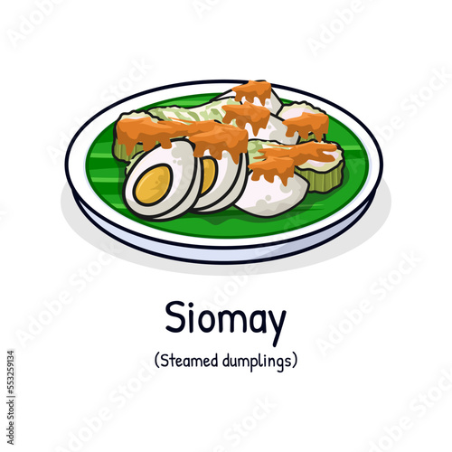 Siomay or dimsum or Steamed Dumpling in Peanut Sauce Indonesian traditional street snack food