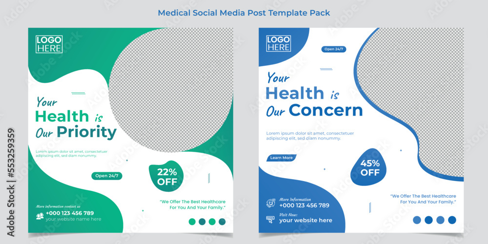 Medical Healthcare square flyer and social media post template design