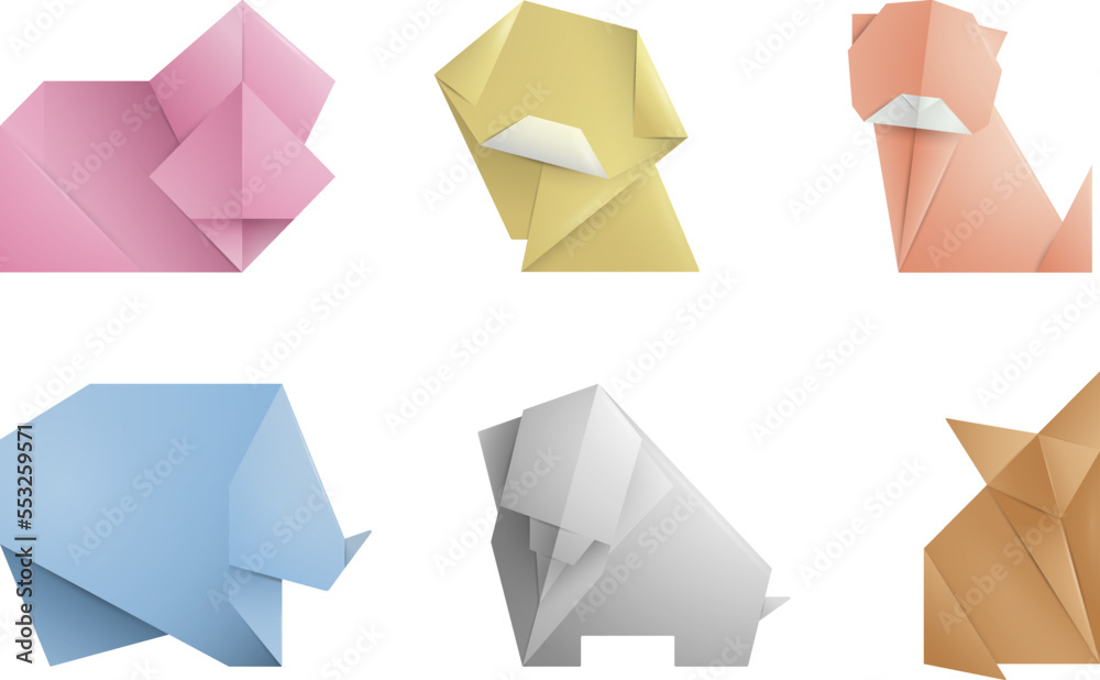 Collection of 6 simple origami symbol,icon of Animals for design Cover, Invitations, Brochure, Signs, Logos, Elements, Labels, Catalog Poster,Book,Invitation with place for text Collection of 6 simple origami symbol,icon of Animals for design Cover, Invitations, Brochure, Signs, Logos, Elements, Labels, Catalog Poster,Book,Invitation with place for text