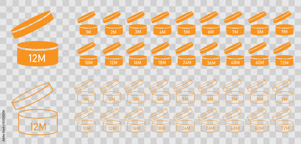 Vector icons, symbols of the cosmetic period of life, open on the shelf ...