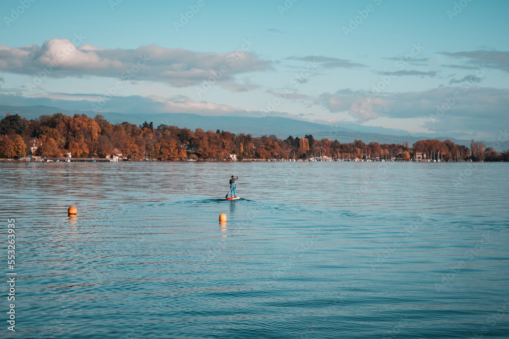 paddle board en hiver sur le lac de Genève