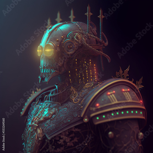 hyper-realisti gothic neon steampunk robot knigh photo