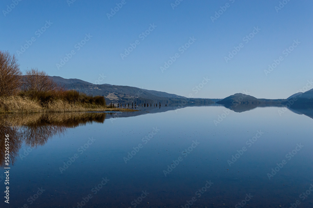 landscape reflected in a lake of Chile