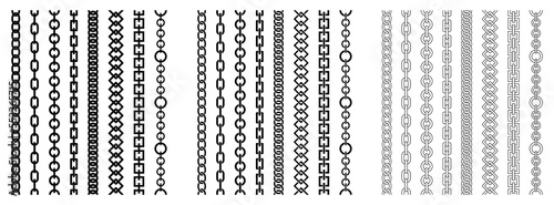 Chain pattern set. Braided ropes and chains seamless brush set. Vector illustration.