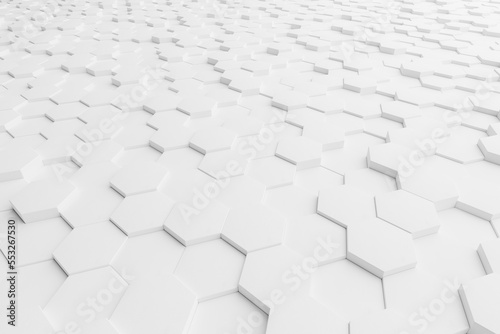 White dynamic hexagonal floor, 3d illustration.
