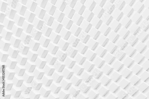 Close up abstract white hexagonal shape forms wall pattern background. Futuristic technology digital 3d render illustration. Hex geometry pattern. 3d illustration