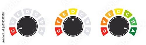 Energy efficiency regulator. Adjustment dial. Control knob or round dial regulator. Vector illustration