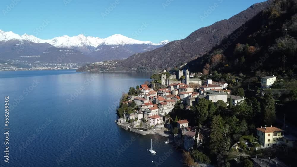 Aerial view of Corenno Plinio a village on Lake Como Aerial view of Corenno Plinio a village on Lake Como