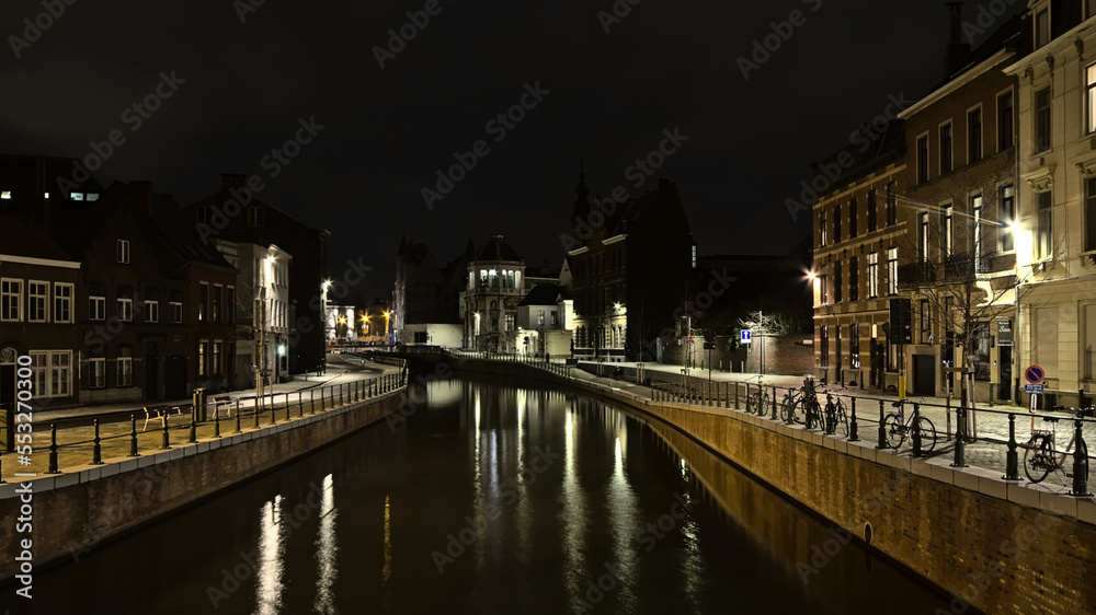 Reep canal at night in the city of Ghent