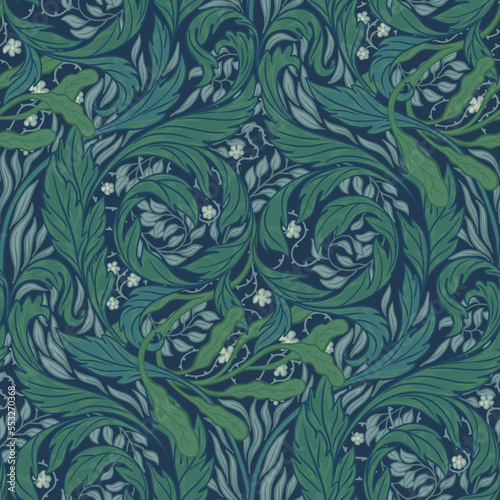 Floral vintage seamless pattern for retro wallpapers. Enchanted Vintage Flowers. Arts and Crafts movement inspired. Design for wrapping paper, wallpaper, fabrics and fashion clothes.