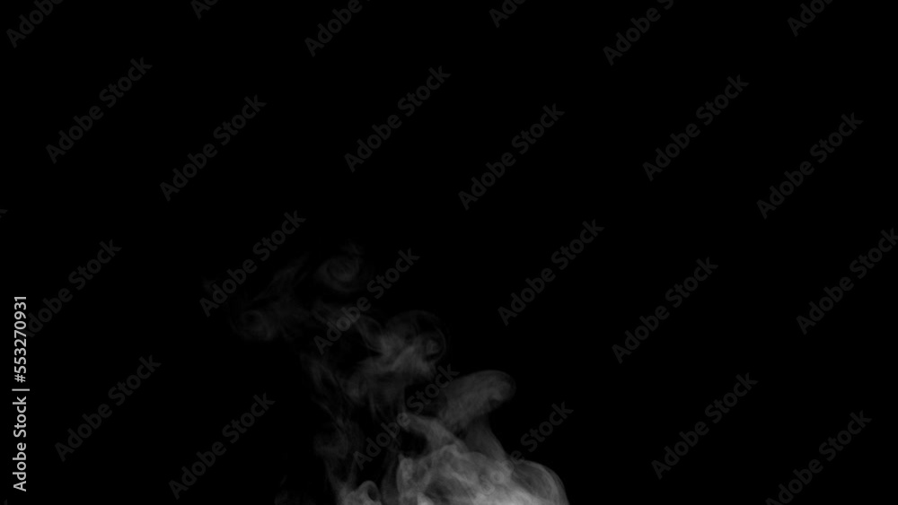 White steam isolated on black. Trickle of Steam Slowly Rising from the Cup. White steam rises graceful twists on a black background. Footage is perfect for the layer with different blending modes. White steam isolated on black. Trickle of Steam Slowly Rising from the Cup. White steam rises graceful twists on a black background. Footage is perfect for the layer with different blending modes.
