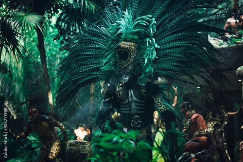 Ritual  Performance of Maya Indians In Mexican Adventure park Xcaret 