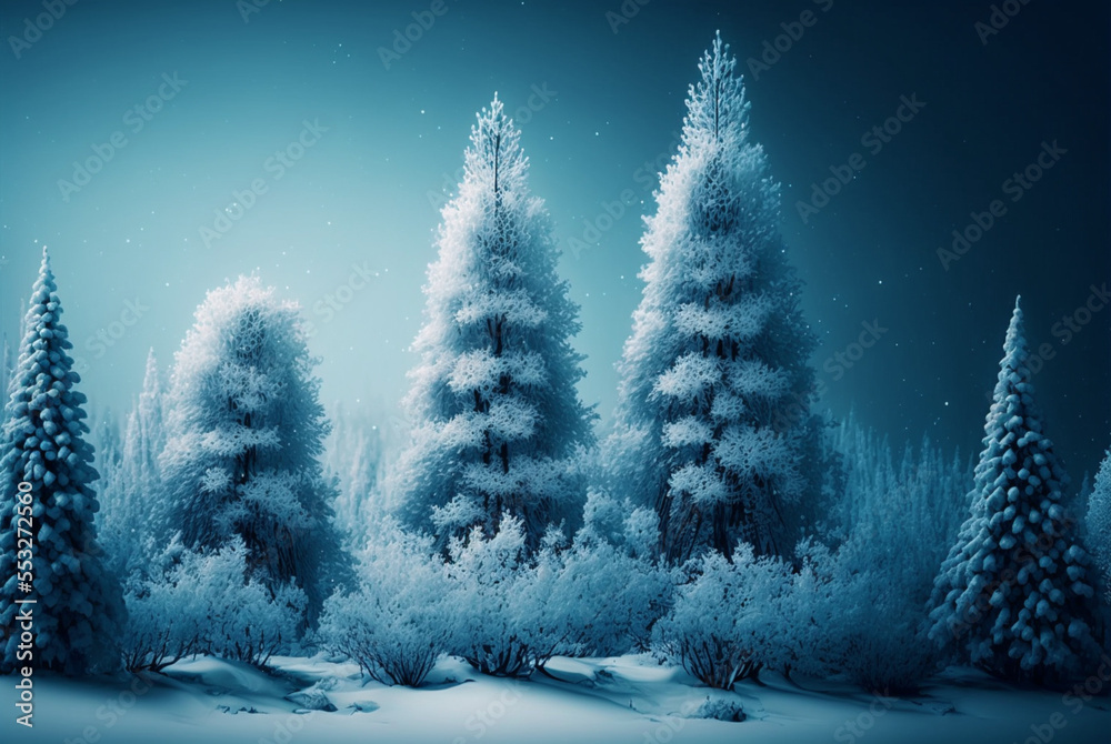 Winter forest landscape. Generative AI illustration