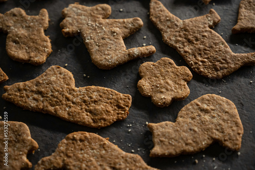 close up of gingerbread cookies on a dark background photo