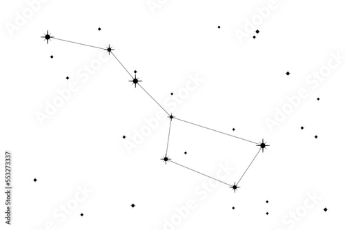 Simple astronomical illustration of the asterism Big Dipper (aka Plough) in the constellation Ursa Major. Transparent PNG design element for websites, print and other graphics.