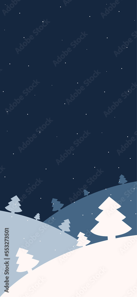 Winter landscape with christmas tree and snow. Wallpaper on mobile phone, smartphone Winter landscape with christmas tree and snow. Wallpaper on mobile phone, smartphone