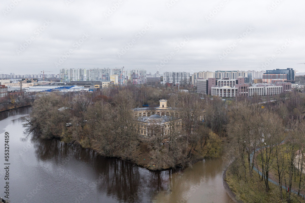 Fototapeta premium Flight over the city from a quadcopter