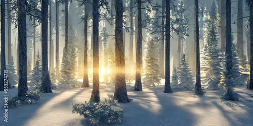 long trees in winter snow