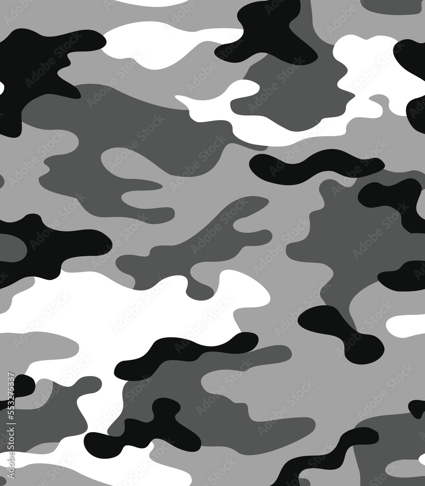 Gray camouflage texture, winter vector pattern, classic background.
Gray camouflage texture, winter vector pattern, classic background.