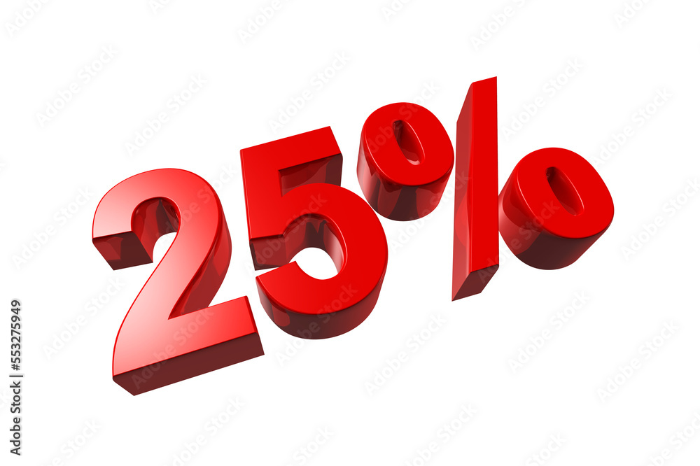 25% off discount offer. 3D illustration isolated on transparent background. Promotional price rate 25% off discount offer. 3D illustration isolated on transparent background. Promotional price rate
