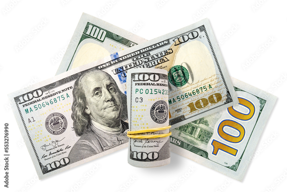 One hundred dollars notes on a transparent background. PNG file One hundred dollars notes on a transparent background. PNG file