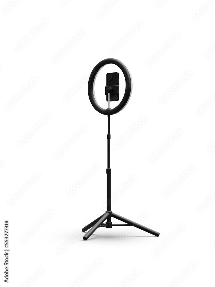 3d realistic phone on tripod with light bulb. Live stream concept. Vector illustration 3d realistic phone on tripod with light bulb. Live stream concept. Vector illustration