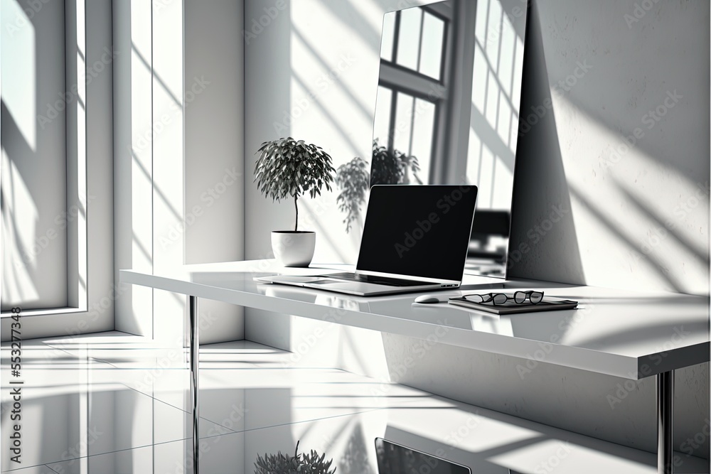 Fototapeta premium laptop in abstract minimal setup Generative AI 