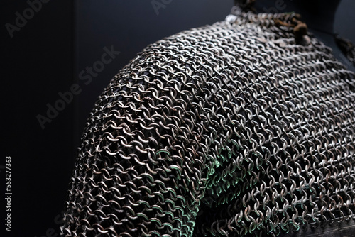 Photography Close-up view of real handmade chainmail armor