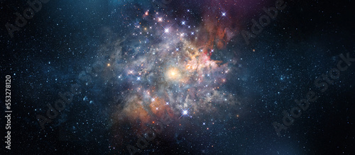 Space scene with stars in the galaxy. Panorama. Universe filled with stars  nebula and galaxy . Elements of this image furnished by NASA