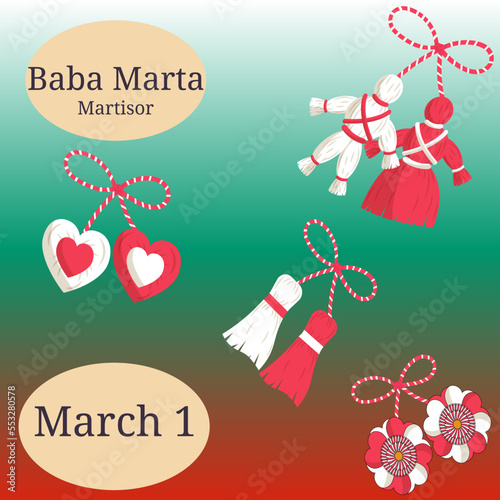 Baba marta holiday with Bulgarian flag gradient background