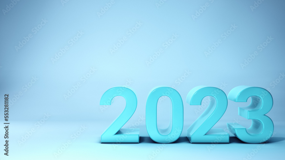 2023 year blue numbers 3d render 2023 year blue numbers 3d render