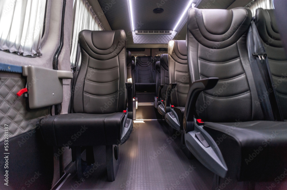 comfortable passenger bus interior with upholstered seats; individual transfer for a group of people; conversion of the interior of a truck; comfortable passenger bus interior with upholstered seats; individual transfer for a group of people; conversion of the interior of a truck;