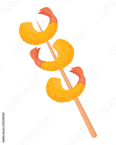 Doodle flat clipart. Shrimp tempura on a stick. All objects are repainted.