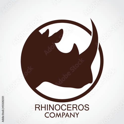 simple silhouette shape rhinoceros head circle logo