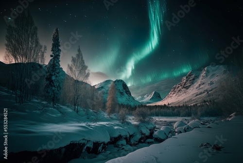 Aurora Winter Landscape Illustration