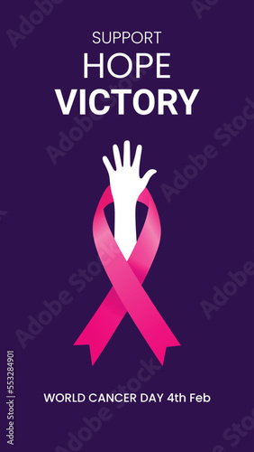 World Cancer Day ribbon and hand Template