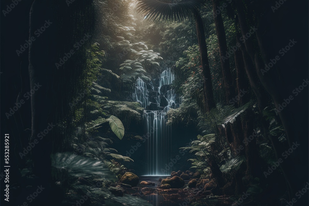 Obraz premium Breathtaking waterfall inside deep tropical forest