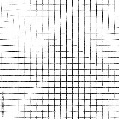 Seamless checkered repeating pattern with hand drawn grid. black plaid on white background for wrapping paper, surface design and other design projects