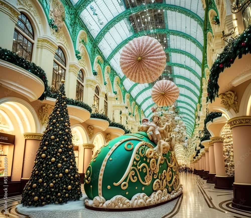Christmas and New Year Interior of the Mall in Moscow. Christmas fairy tale in Moscow