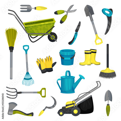 Garden Tools and Items for Agriculture and Soil Cultivation Big Vector Set