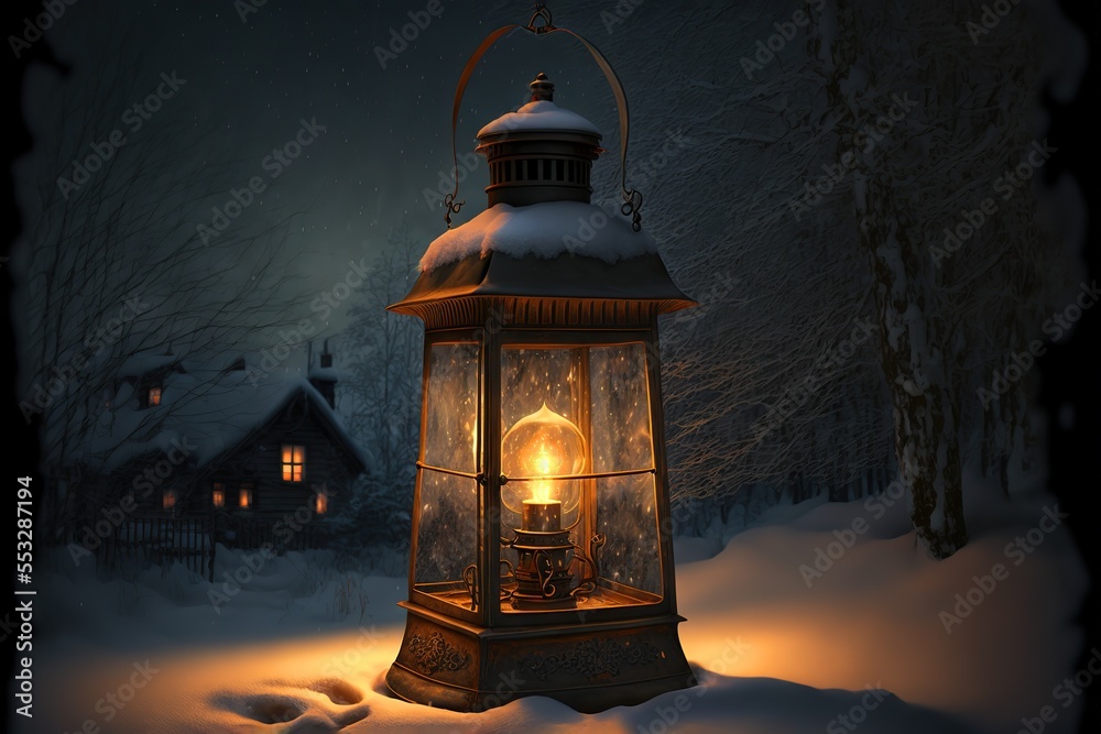 Christmas Lantern On Snow