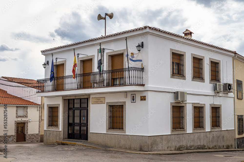 Town hall Ayuntamiento in the village of Salorino, Extremadura in Spain