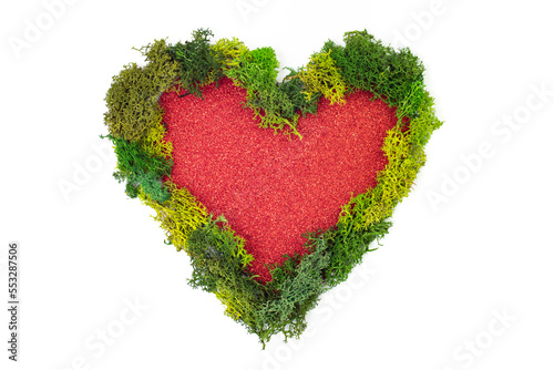 Green lichen border around a red glitter heart