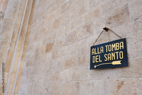The tomb of the saint sign in Bari, Puglia, South Italy. © AS Photo Family