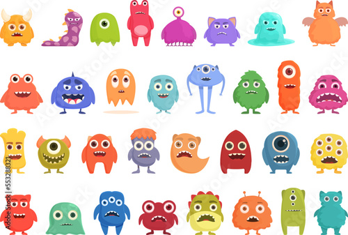Monster icons set cartoon vector. Animal troll. Cute mascot