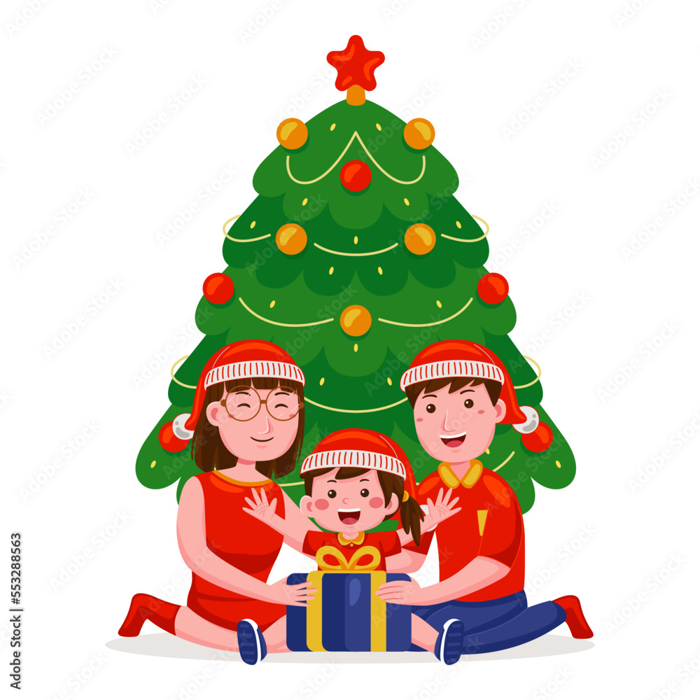 Family Celebrating Christmas Vector Illustration Family Celebrating Christmas Vector Illustration
