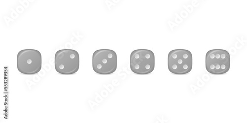 Vector 3d Realistic Gray Game Dice Icon Set Closeup Isolated. Game Cubes for Gambling, Casino Dices From One to Six Dots, Round Edges