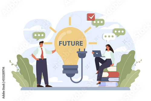 Future concept. Character searching for future opportunities, decisions