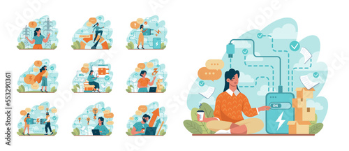 Power up concept set. Vital energy , strength, inspiration, aspiration