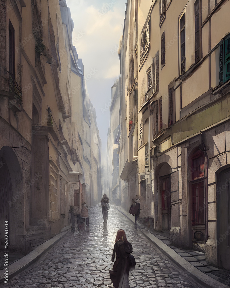 Ai Digital Illustration Streets of Paris Brushed Painting